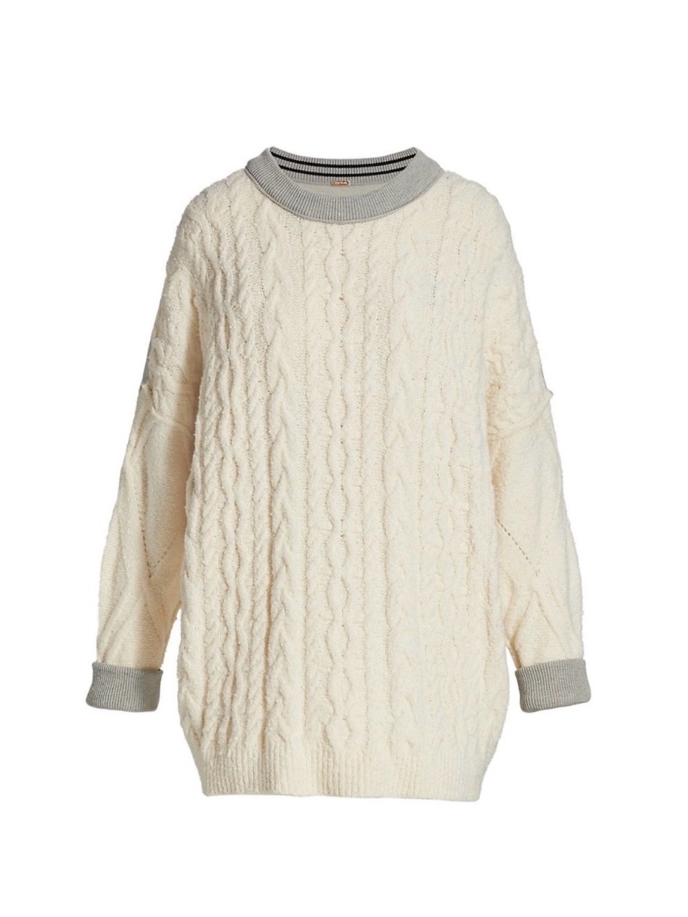 Free people Soft Cable-Knit Cream Sweater with Contrast Trim